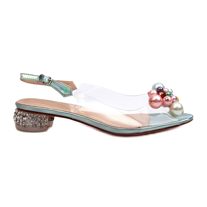 S.Barski Transparent Low Heel Sandals With Decoration Green D&amp;A MR38-368