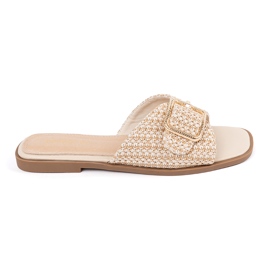 Goodin Slippers in a beige and white grille with a buckle