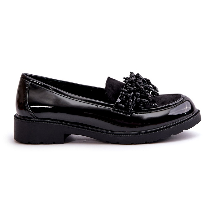 S.Barski Women's varnished loafers S. Barski HY369A black with an ornament