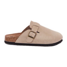 Suede flip -flops women's clogs with a Big Star RR274A385 beige buckle