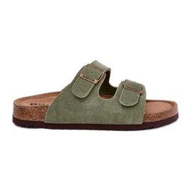 Women's suede flip flops with Big Star RR274A393 Green clamps