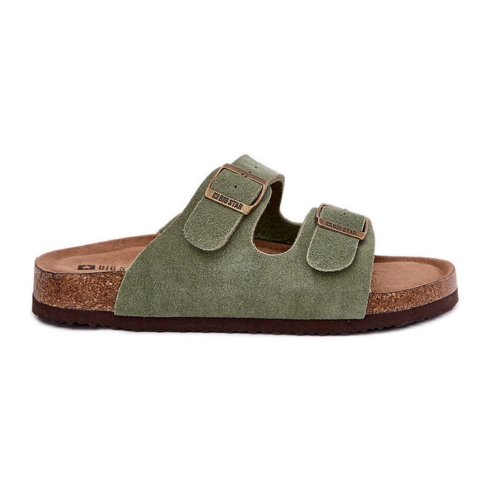Women's suede flip flops with Big Star RR274A393 Green clamps