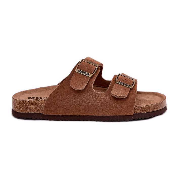 Women's suede flip flops with Big Star RR274A394 brown buckles