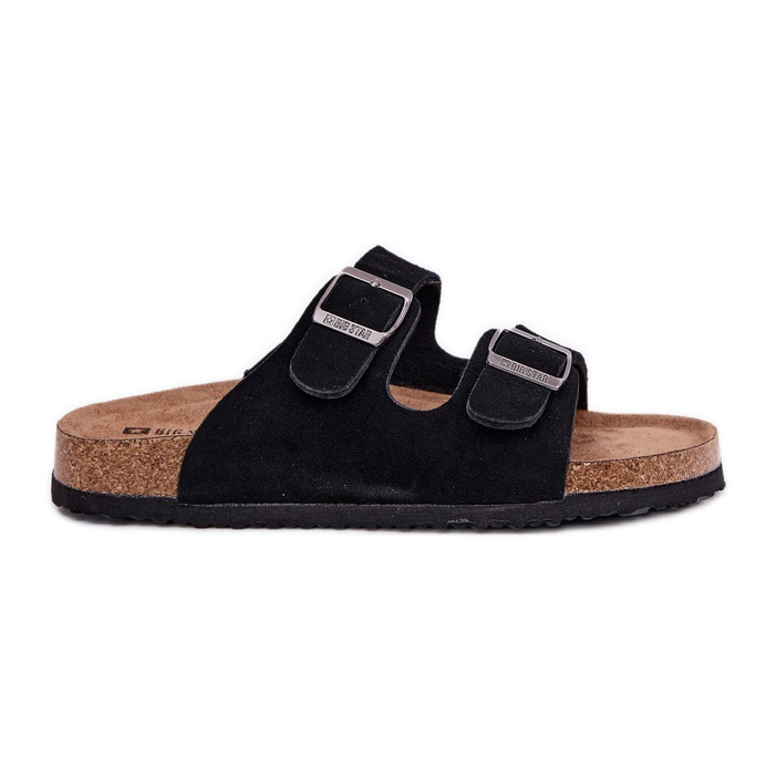 Women's suede flip flops with Big Star RR274A390 Black buckles