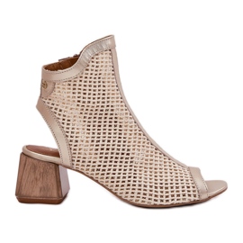 Women's leather high heels with an open Maciejka heel 06899-25 golden-beige
