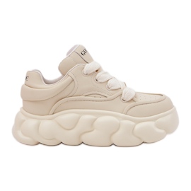 Women's leather sneakers on the massive platform Goe RR2N4043 beige