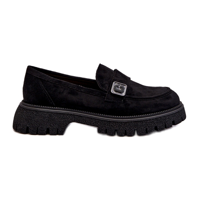 Vinceza Women's Eco-Elendary Black Moccasins with a decorative belt and a leather insert