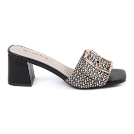 Goodin Tweed black and white slippers on the post