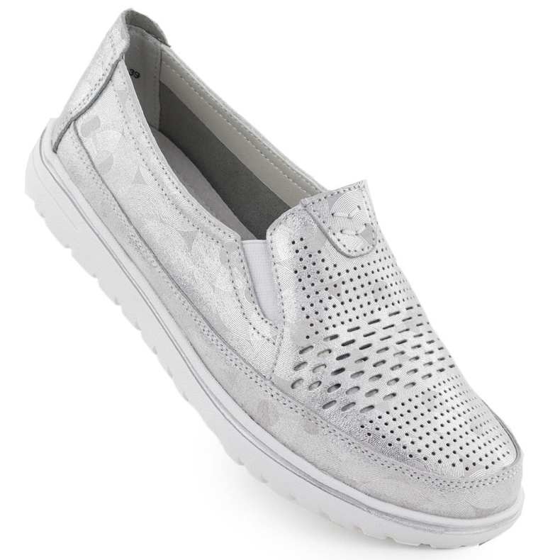 Evento Women's leather shoes openwork silver event 1653