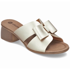 Women's leather flip flops on the Złote Remonte R8759-90 block golden Women's leather flip flops on the Złote Remonte R8759-90 block golden