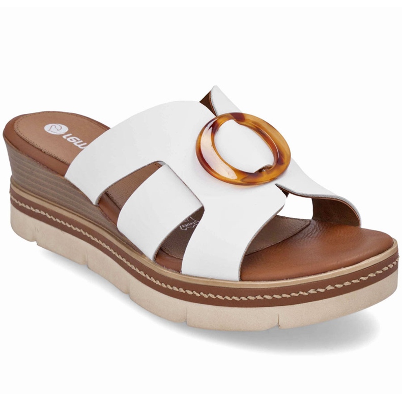 Women's leather flip flops on the white wedges Remonte D2L52-80 Women's leather flip flops on the white wedges Remonte D2L52-80