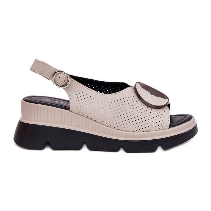 S.Barski Women's leather sandals with a wedge with an ornament S. Barski LR51-788 beige