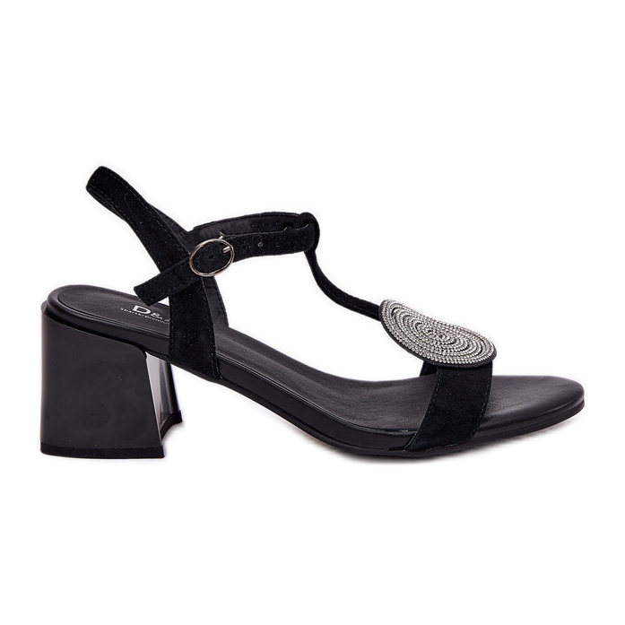 S.Barski Leather sandals on the post with decoration JC51-842 Black