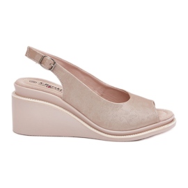 S.Barski Women's leather sandals on the wedge S. BARSKI LR51-539 PLN golden