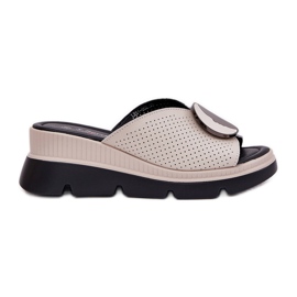 S.Barski Women's leather slippers with an ornament of S. Barski LR51-662 beige