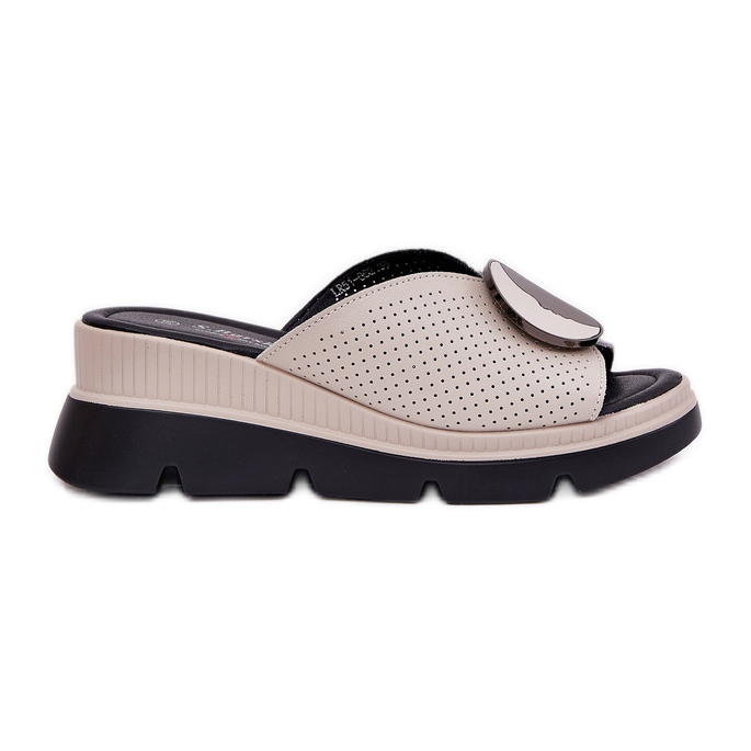 S.Barski Women's leather slippers with an ornament of S. Barski LR51-662 beige