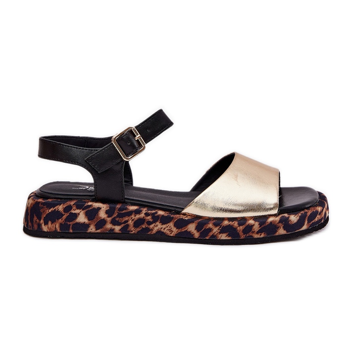 S.Barski Women's leather sandals on the platform with leopard print S. Barski JC51-347 gold golden