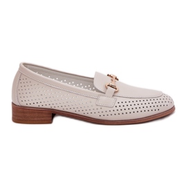S.Barski Women's leather loafers with flat-heeled ornament S. Barski LR51-588 beige
