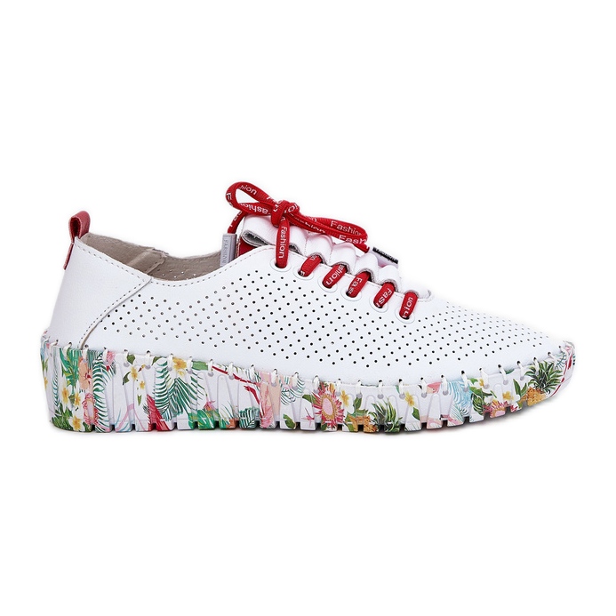 Leather shoes on the patterned platform Artiker 54C1567 white and red