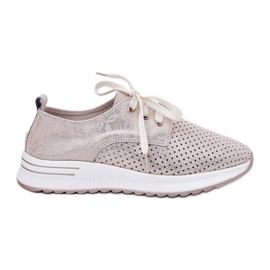 Leather light women's shoes on the Artiker 56C2113 beige-gold platform