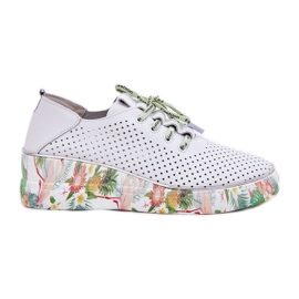 Leather wedge shoes with pattern Artiker 54C1807 white and green Leather wedge shoes with pattern Artiker 54C1807 white and green