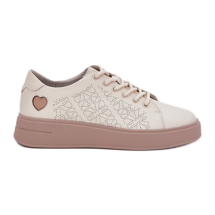Women's leather sneakers on the Vinceza 88018 beige platform