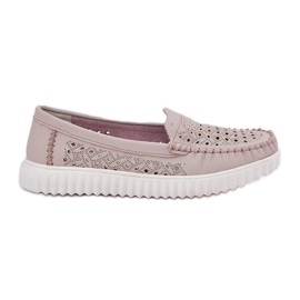 Vinceza Women's leather loafers with an openwork pattern Vincez 88028 beige Vinceza Women's leather loafers with an openwork pattern Vincez 88028 beige
