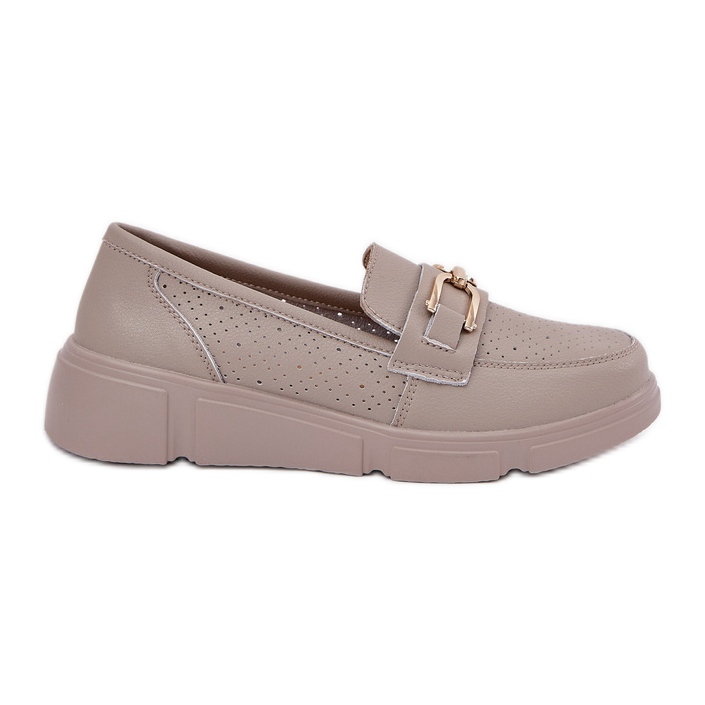 Vinceza Women's leather loafers with a golden detail Vincez 88007 dark beige Vinceza Women's leather loafers with a golden detail Vincez 88007 dark beige