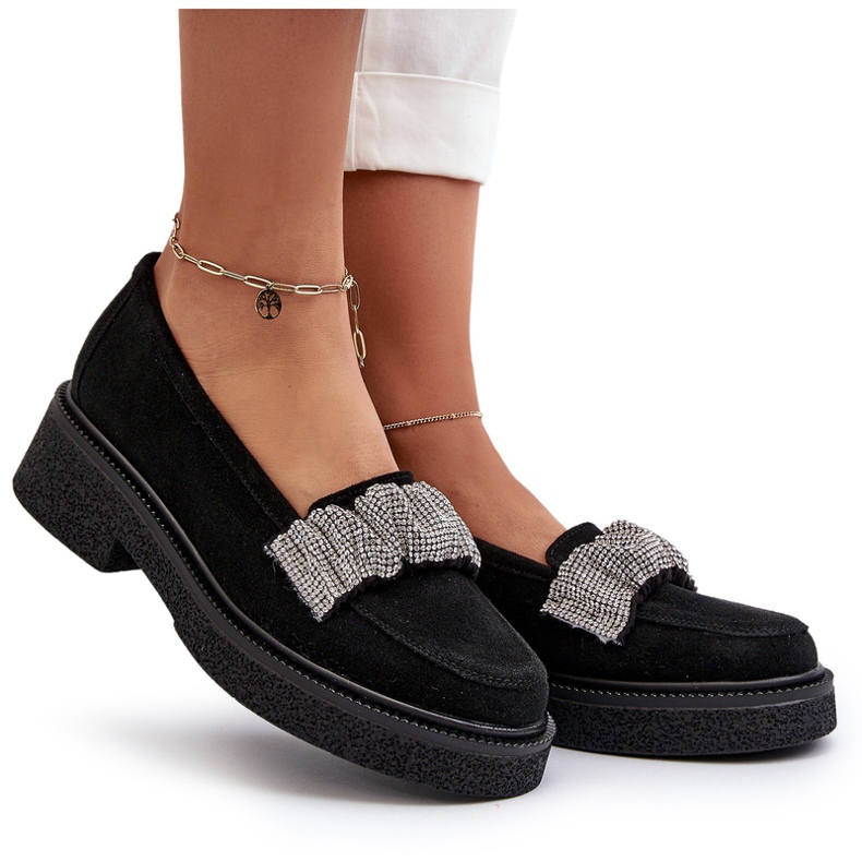 Zazoo 3419 Women's moccasins suede with a decorative belt black strap