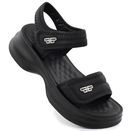 Women's sandals on a thick sole with Velcro Black Potocki 105300 Women's sandals on a thick sole with Velcro Black Potocki 105300