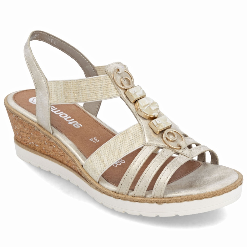 Remonte Women's sandals on wedge with elastics golden renovte R6264-91 Remonte Women's sandals on wedge with elastics golden renovte R6264-91