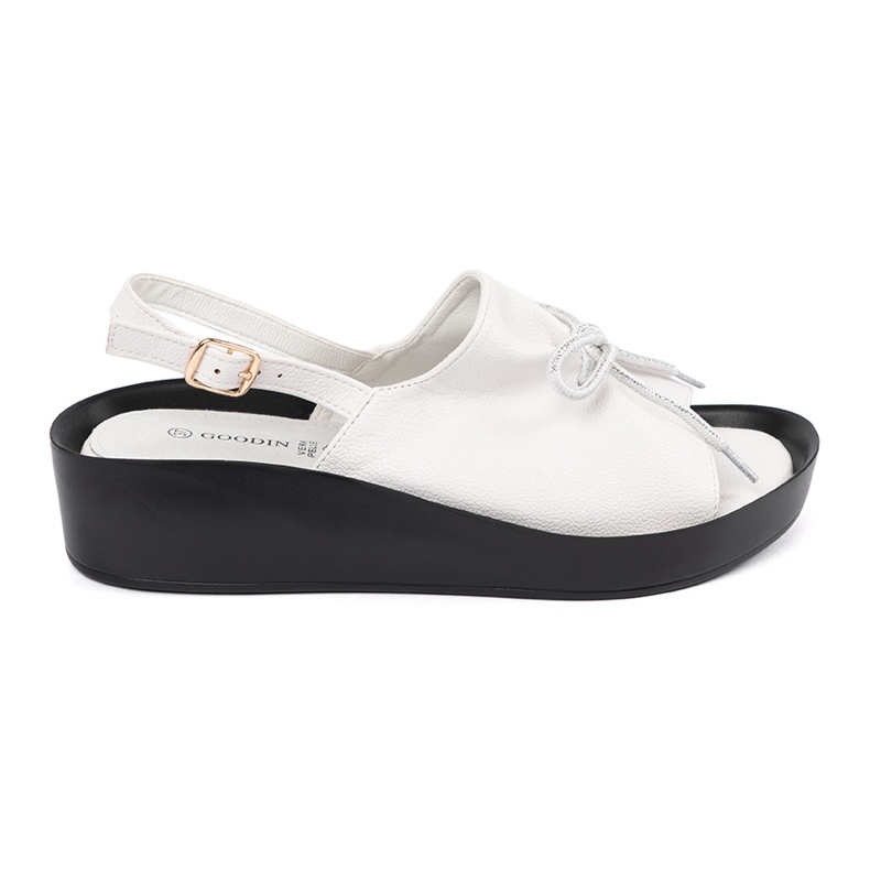 Goodin White wedge sandals with a leather insert