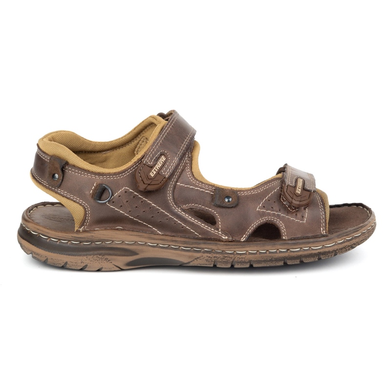 KOMODO Men's 552K leather sandals with Velcro - perfect for the summer for active men brown