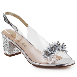 Transparent women's sandals on a post with zircons silver s.barski mr51-725 Transparent women's sandals on a post with zircons silver s.barski mr51-725