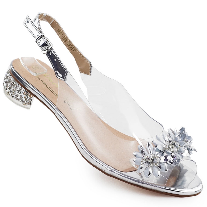 S.Barski Transparent women's high heels with zircons Srebrne S. Barski MR51-709 silver