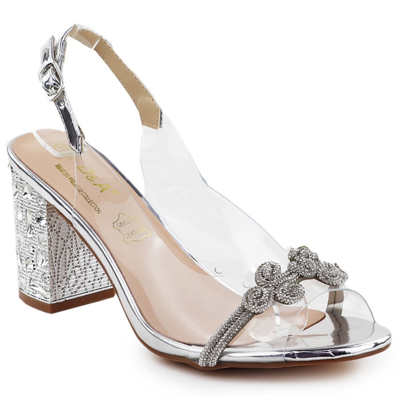 Transparent women's sandals on a post with zircons silver s.barski mr51-705