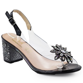 S.Barski Transparent women's sandals on the pillar with zircons Czarne S. Barski MR51-002 black S.Barski Transparent women's sandals on the pillar with zircons Czarne S. Barski MR51-002 black