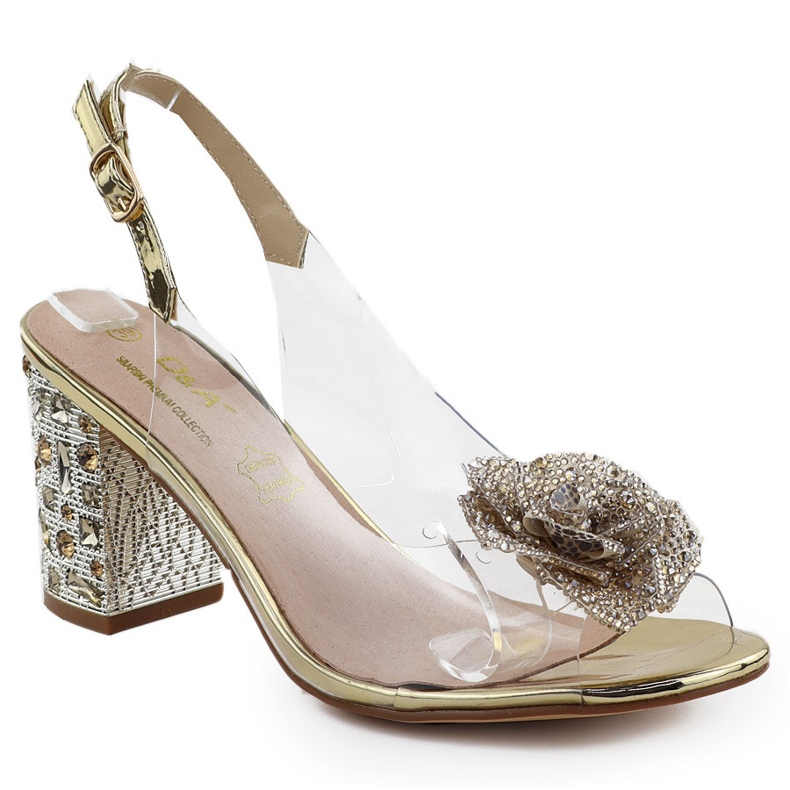 S.Barski Transparent women's sandals on the Post with zircons Złote D&amp;A by S. Barski MR51-702 golden