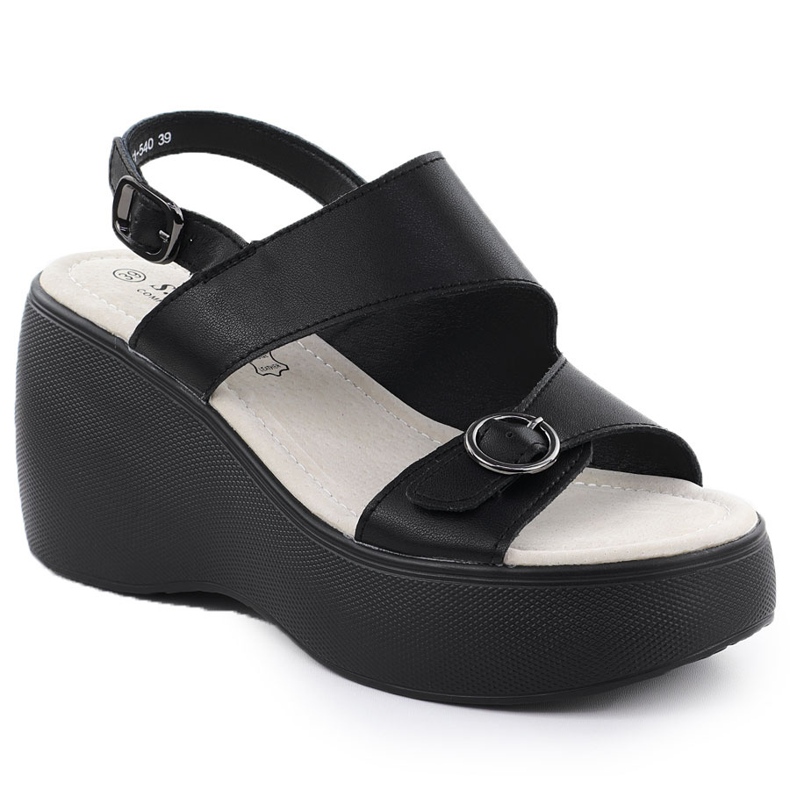 S.Barski Leather wedge sandals black S. Barski LR51-540