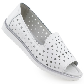 S.Barski Women's leather shoes Open toe Openwork White Pearl S. Barski LR51-922