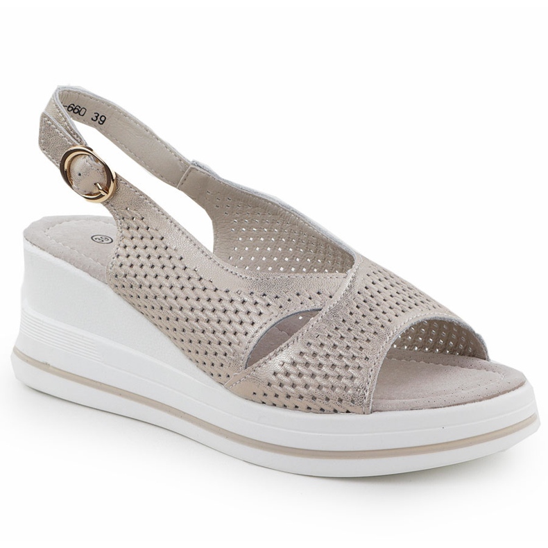 S.Barski Openwork women's leather sandals on the Złote S. Barski LR51-660 wedges golden S.Barski Openwork women's leather sandals on the Złote S. Barski LR51-660 wedges golden