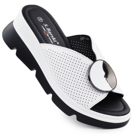 S.Barski Women's leather flip flops Openwork Białe S. Barski LR51-662 white