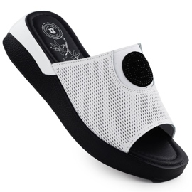 Women's leather flip flops comfortable white Jezzi 8479