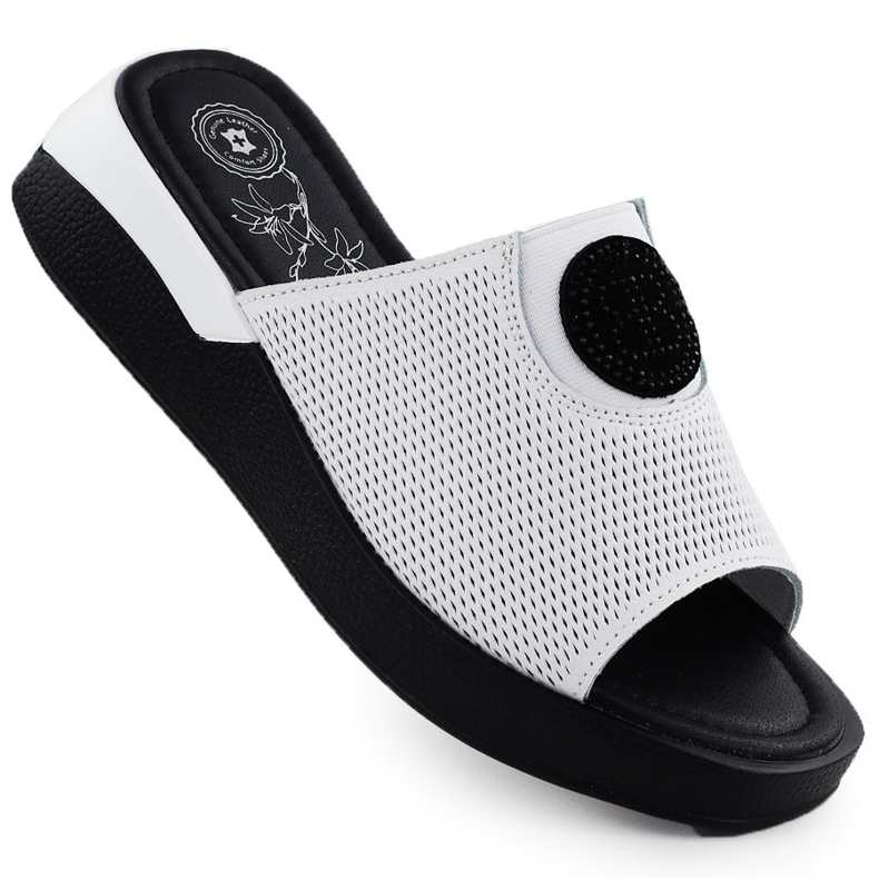 Women's leather flip flops comfortable white Jezzi 8479