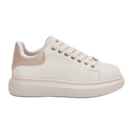 Women's leather sneakers on Goe RR2N4004 platform beige