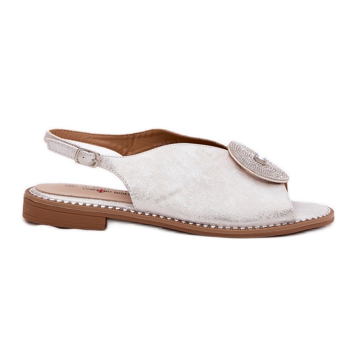 S.Barski Shiny women's sandals decorative detail S. Barski KV51-012 silver S.Barski Shiny women's sandals decorative detail S. Barski KV51-012 silver