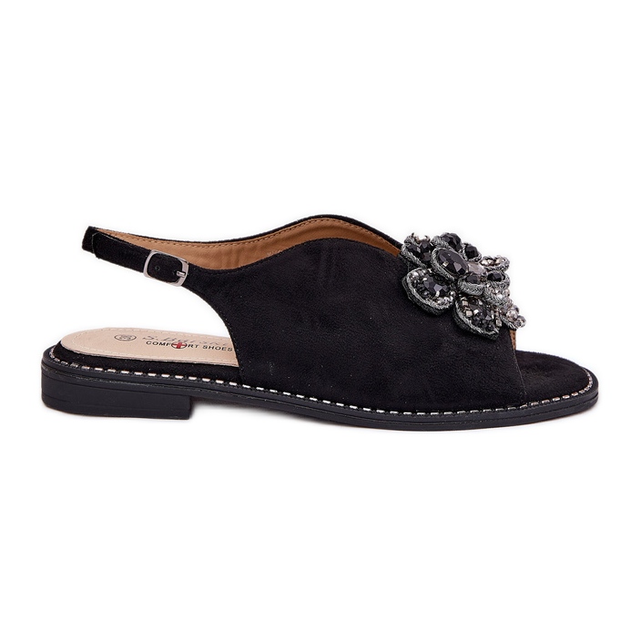 S.Barski Flat-heeled women's sandals with an ornament S. Barski KV27-001 black