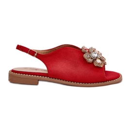 S.Barski Flat-heeled women's sandals with an ornament S. Barski KV27-001 red