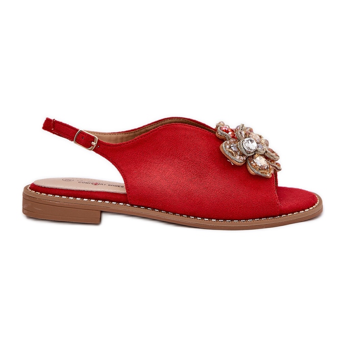 S.Barski Flat-heeled women's sandals with an ornament S. Barski KV27-001 red S.Barski Flat-heeled women's sandals with an ornament S. Barski KV27-001 red