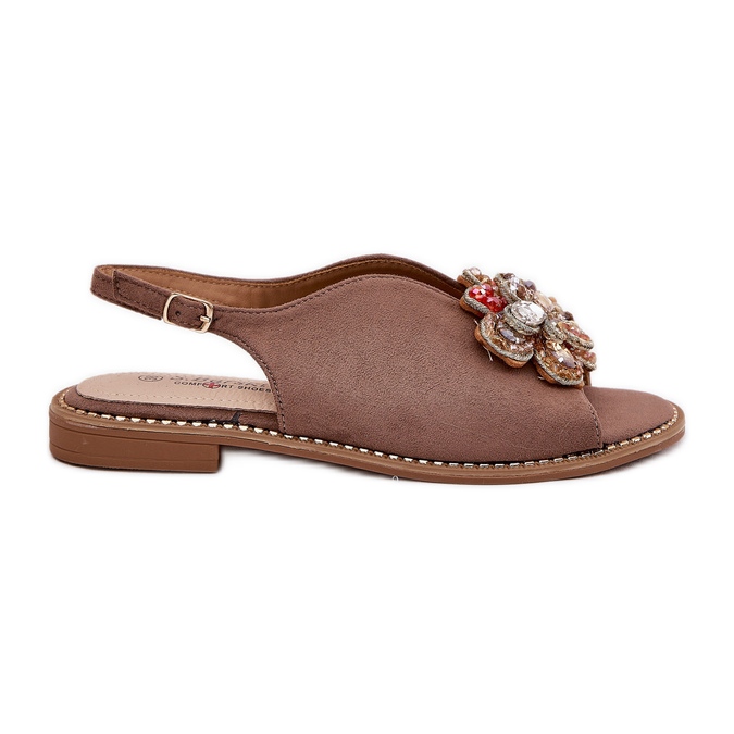 S.Barski Flat-heeled women's sandals with an ornament of S. Barski KV27-001 dark beige